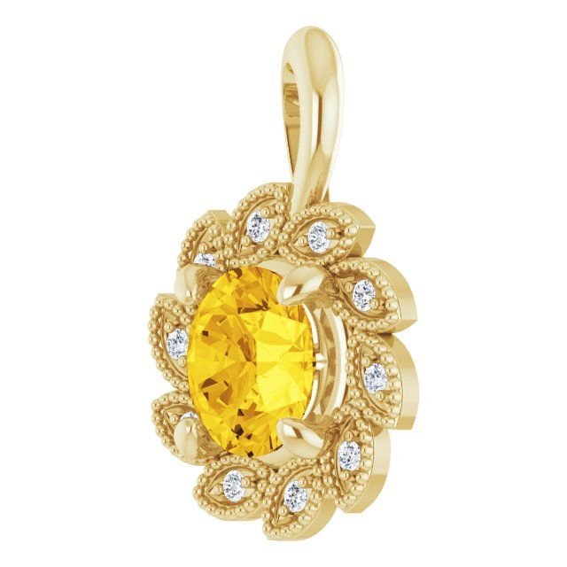 14K Yellow 6 mm Round yellow sapphire and diamond  Pendant