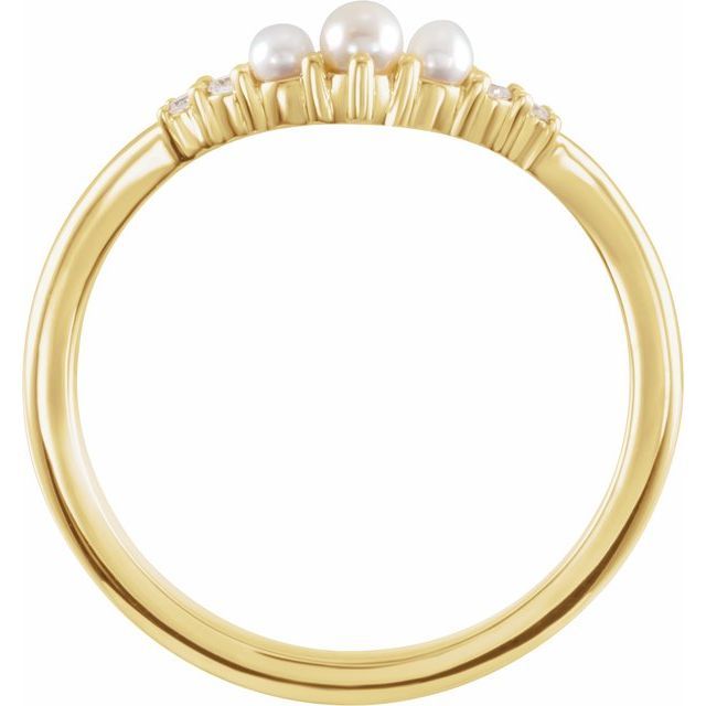 14K Yellow Pearl &amp; .03 CTW Natural Diamond Contour Band