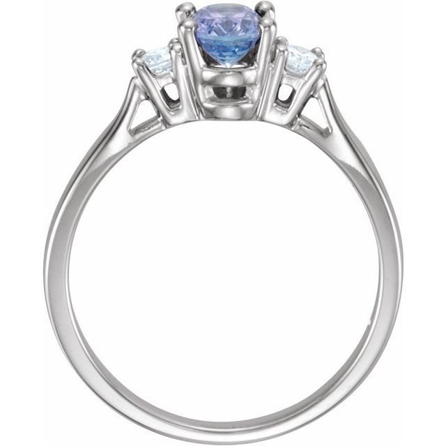 14K White Natural Tanzanite &amp; 1/6 CTW Natural Diamond Ring