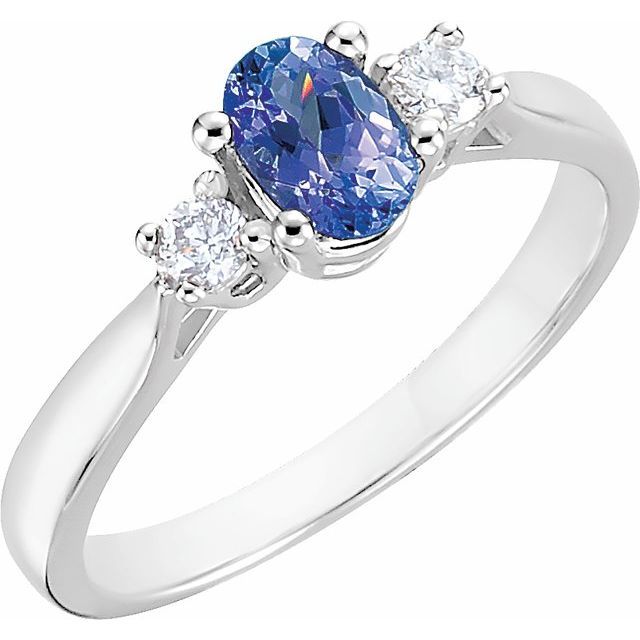 14K White Natural Tanzanite &amp; 1/6 CTW Natural Diamond Ring
