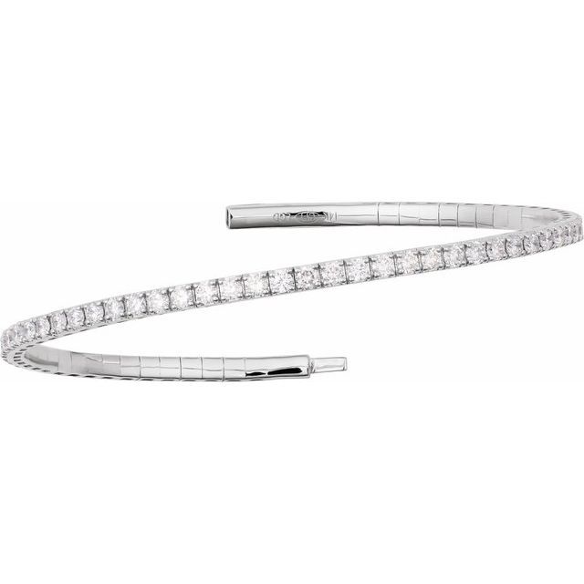 14K White 1 CTW Natural Diamond Flexible Bangle 7" Bracelet