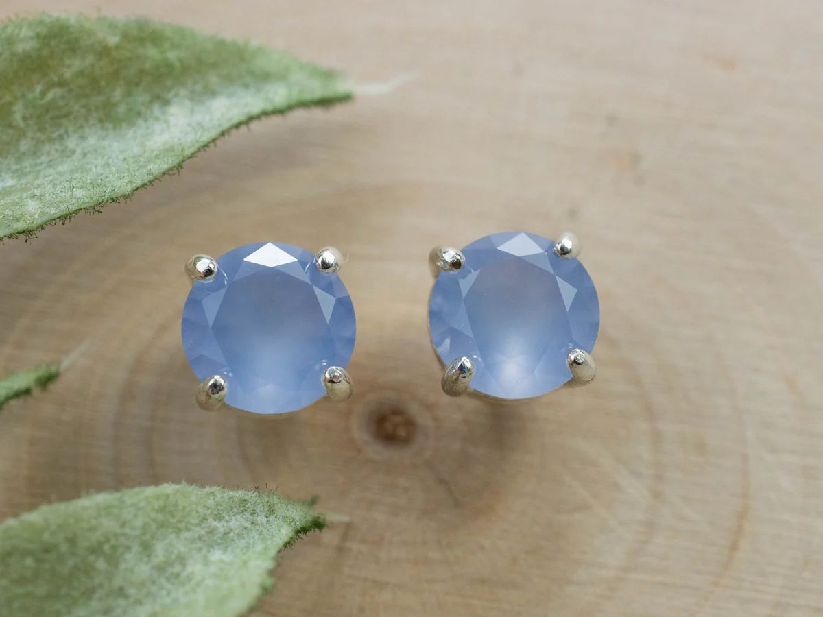 Blue Agate Earrings; Natural Untreated Namibia Agate; 2.000cts