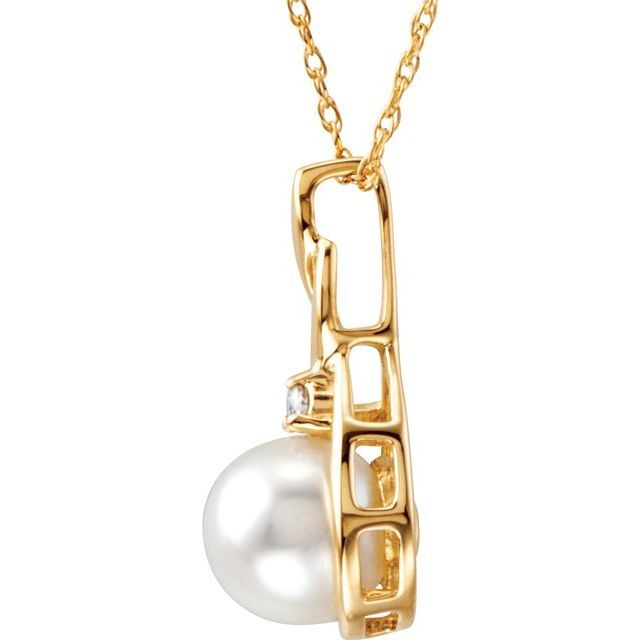 4K Yellow Cultured White Akoya Pearl &amp; .03 CTW Natural Diamond 18" Necklace