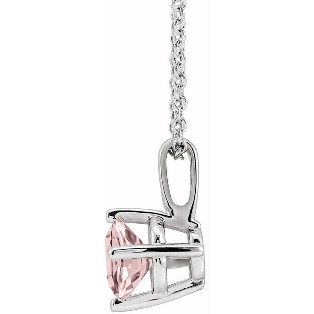 14K White 5 mm Natural Pink Morganite Solitaire 16-18" Necklace