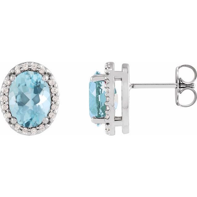 14K White 5x3 mm Natural Aquamarine &amp; .04 CTW Natural Diamond Halo-Style Earrings