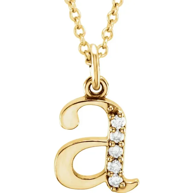 14K Yellow .025 CTW Natural Diamond Lowercase Initial A 18" Cable Necklace