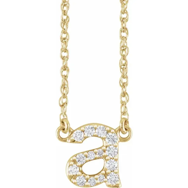 14K Yellow 1/8 CTW Natural Diamond Initial lowercase a 18 Rope " Necklace