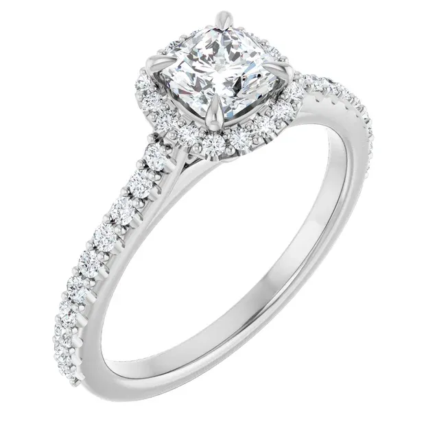 14K White 5x5 mm Cushion 1/3 CTW Natural Diamond Ring