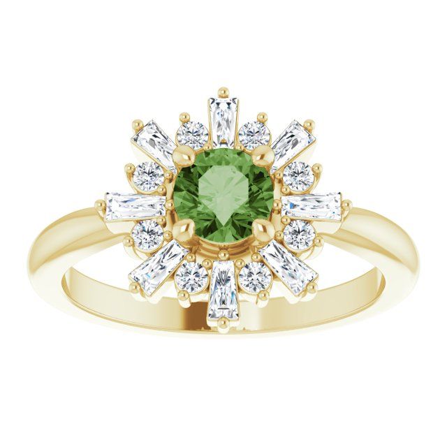14K Yellow Natural Green Tourmaline &amp; 3/8 CTW Natural Diamond Ring