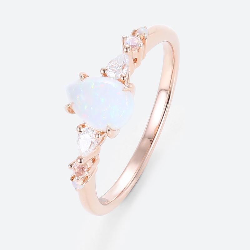Pear Shaped Opal  Ring with moonstone and diamond accents