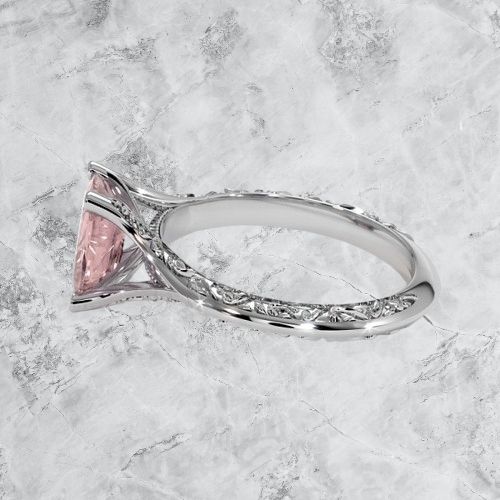 Peach Sapphire Ring - Cushion 1.18 Ct. - 14K White Gold