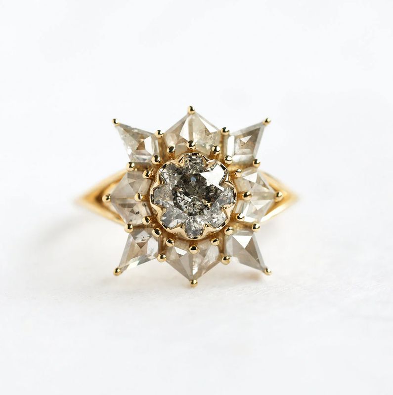 Round Salt and Pepper Diamond Ring