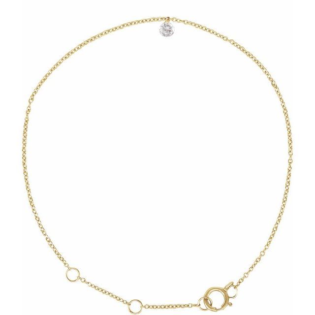 14K Yellow 1/6 CT Drilled Natural Diamond Solitaire 9" Anklet