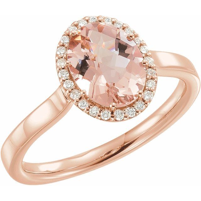14K Rose Natural Pink Morganite &amp; 1/8 CTW Natural Diamond Ring