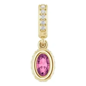 10K Yellow Pink Tourmaline .50ct 6x4mm oval pendant with white Sapphire accents.