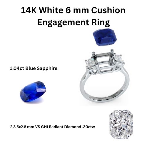 14K White 6 mm Cushion Blue Sapphire Engagement Ring