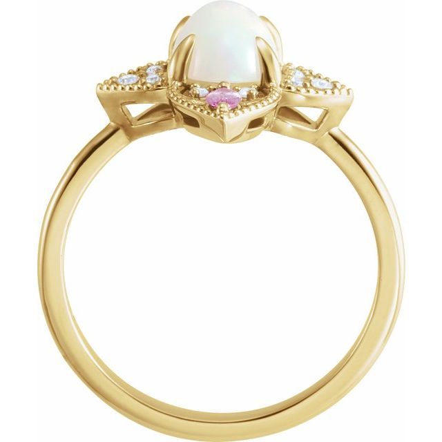 14K Yellow Natural Ethiopian Opal, Natural Pink Sapphire &amp; .05 CTW Natural Diamond Ring