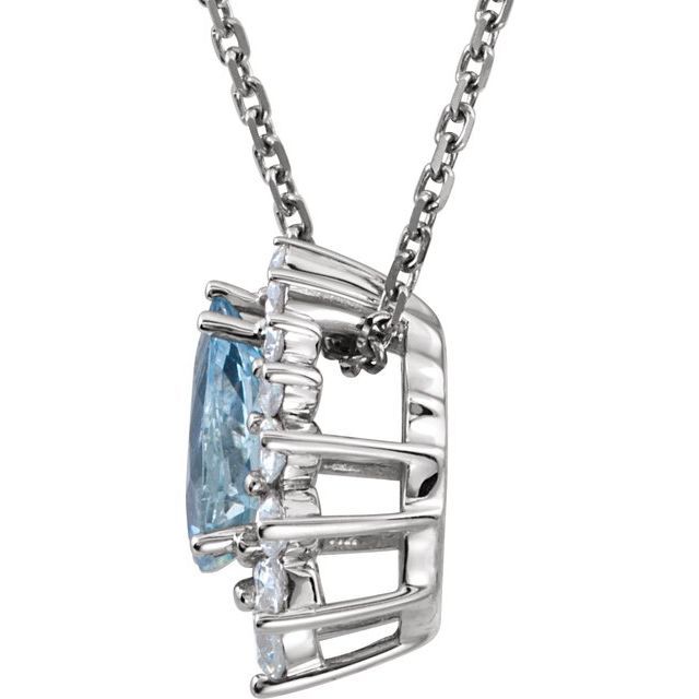 14K White Natural Aquamarine &amp; 1/3 CTW Natural Diamond 18" Necklace