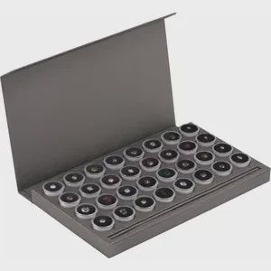 Palladium Shimmer Leatherette 32 Compartment Gemstone Jar Holder Display with Magnetic Flap Closure. Goes with item 100000-T