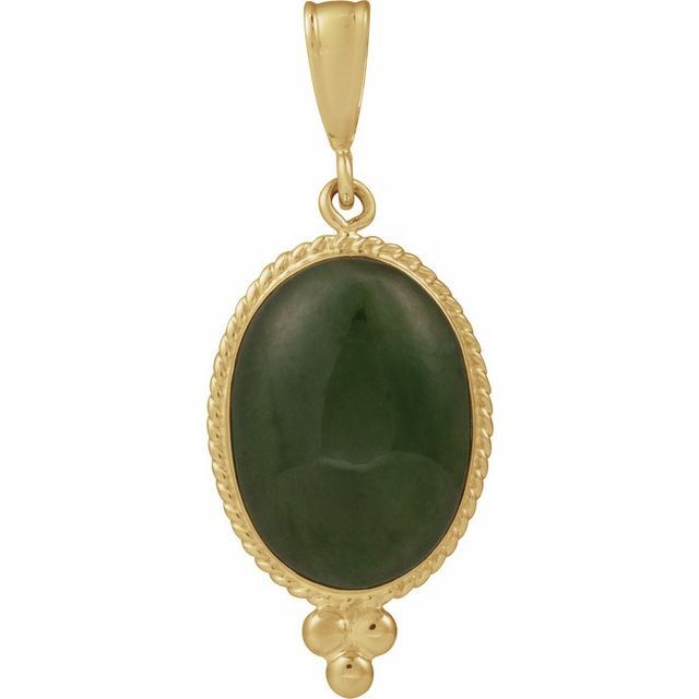 14K Yellow Gold Natural Nephrite Jade Cabochon Pendant
