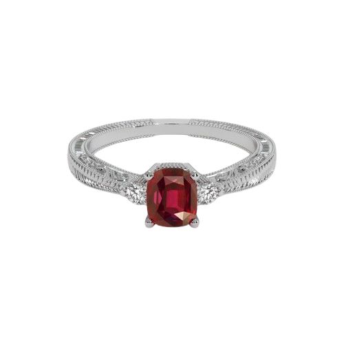 This item is made to order Antique Style Ruby Ring 1.12 Ct., 14K White Gold