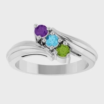 Sterling Silver 3-Stone Family Bypass Ring Amethyst, Aquamarine, and Peridot, Metal type: Sterlin Silver, Size: 6