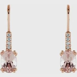 14K Rose Natural Pink Morganite &amp; .05 CTW Natural Diamond Earrings