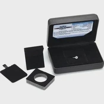 Black Leatherette Stone/Jewelry Box and comes with a clear Acrylic Gem Container with Reversible Insert