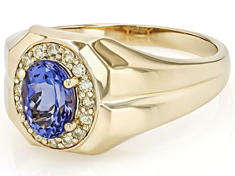 Tanzanite With Yellow Diamond 10k Yellow Gold Men's Ring