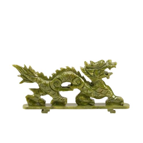 Hand Carved Dragon Nephrite Jade Crystal Figurine 11" L x 1.75" W x 5.5" H