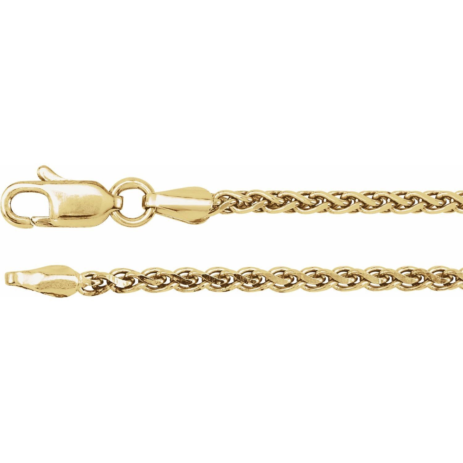 4K Yellow 2 mm Diamond Cut Wheat 18" Chain