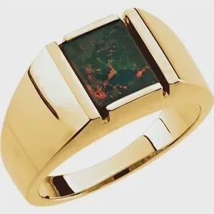 Mens 14K Yellow Cabochon Natural Bloodstone Ring