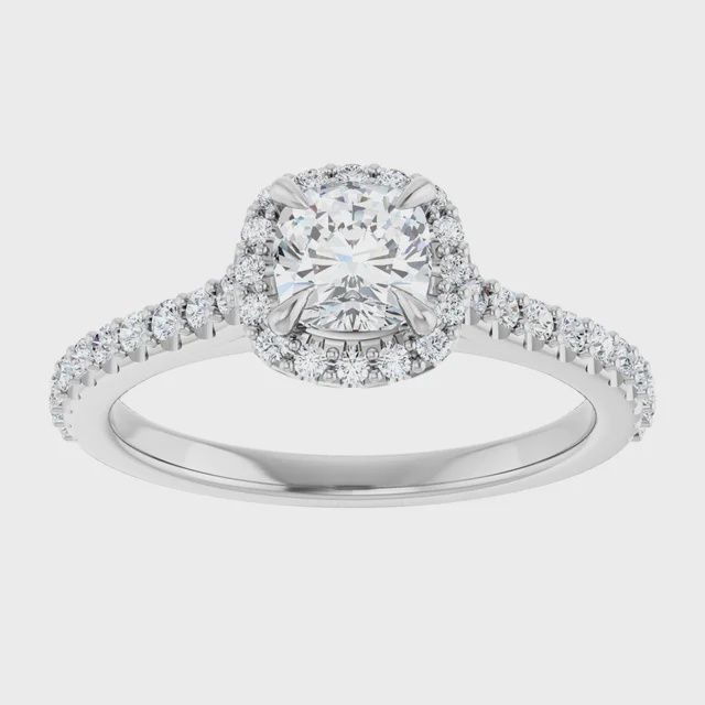 14K White 5x5 mm Cushion 1/3 CTW Natural Diamond Ring