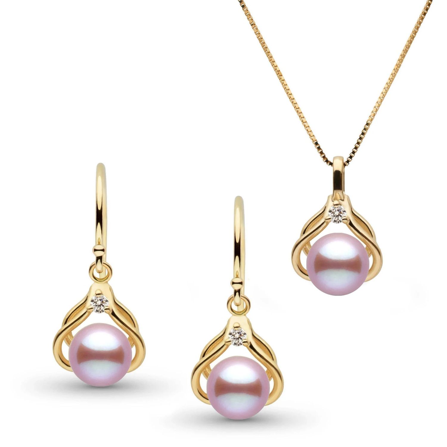Tiara Lavender Freshadama Pearl and Diamond Pendant and Earrings Set