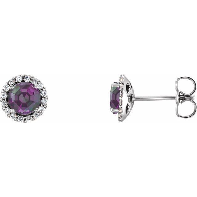 14K White 3.5 mm Natural Alexandrite &amp; 1/10 CTW Natural Diamond Earrings
