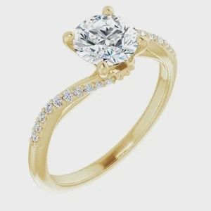 14K Yellow 4.1 mm Round Engagement Ring Semi Diamonds are G+ VS -Default Diamond is Full Cut, G+ color, VS clarity .25ct