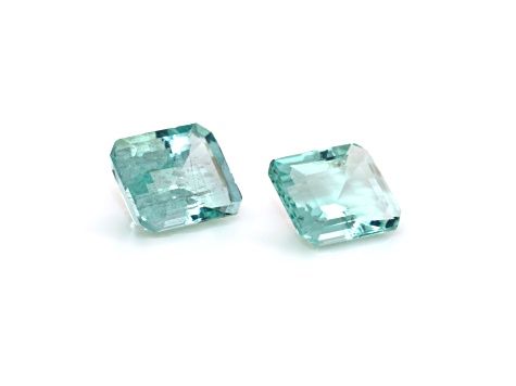 Special Color Greenish Blue Aquamarine 9x7mm Rectangular Octagonal Pair, 3.67ctw