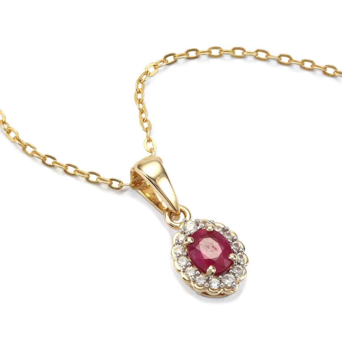 Burmese Ruby Pendant with White Zircon in 10K Gold 0.40ctw