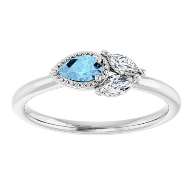 14K White Gold Natural Aquamarine &amp; 1/8 CTW Natural Diamond Ring