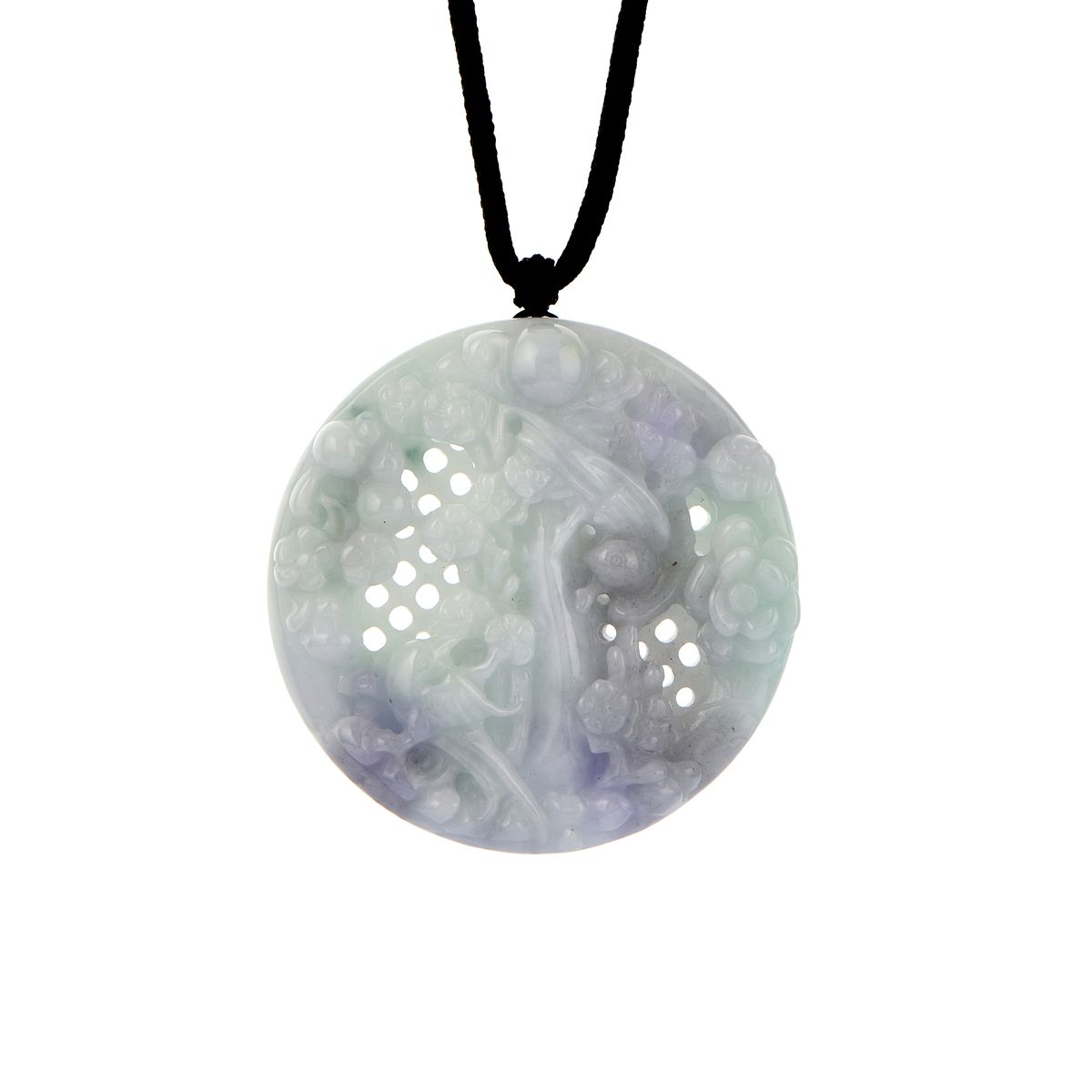 Type A Burmese Jadeite Carved Bird and Flower Rope Necklace 226cts