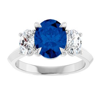 14K White Gold 9x7 mm Oval  Sapphire and Diamond  Ring