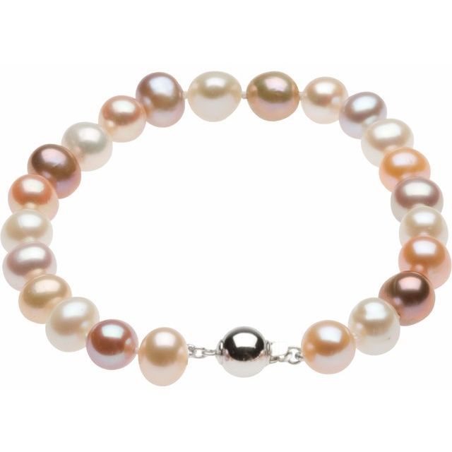 Sterling Silver Cultured Multi-Color Freshwater Pearl 7 3/4" Bracelet