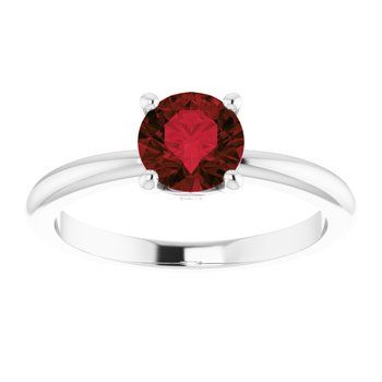 Sterling Silver 6 mm Round  Garnet Ring
