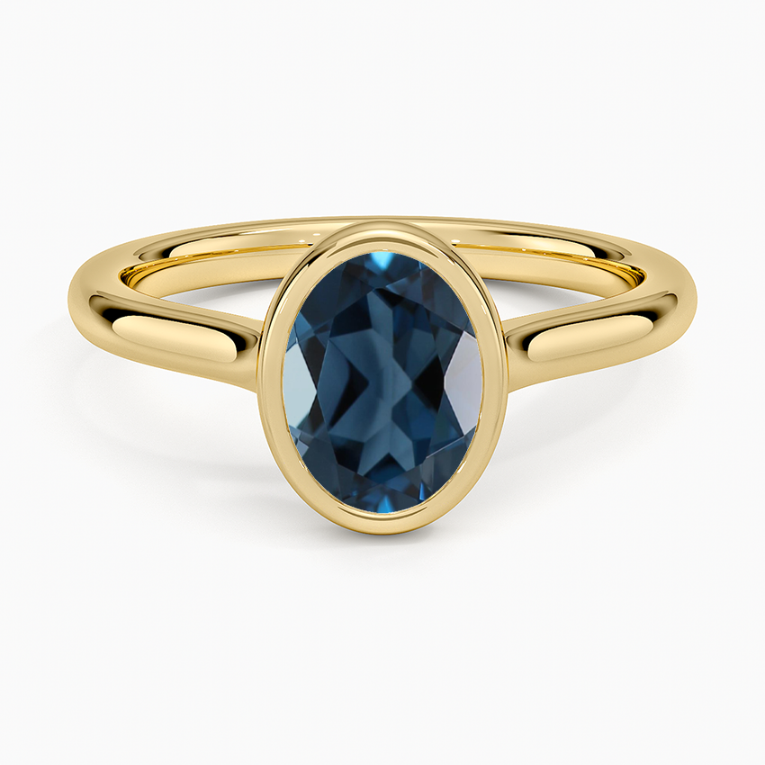14K Yellow Gold 8x6mm London Blue Oval Topaz Ring