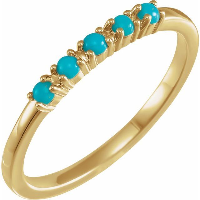 14K Yellow Gold Natural Turquoise Cabochon Stackable Ring