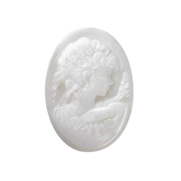 Cabochon, mother-of-pearl shell (natural), 30x22mm calibrated carved oval cameo with woman