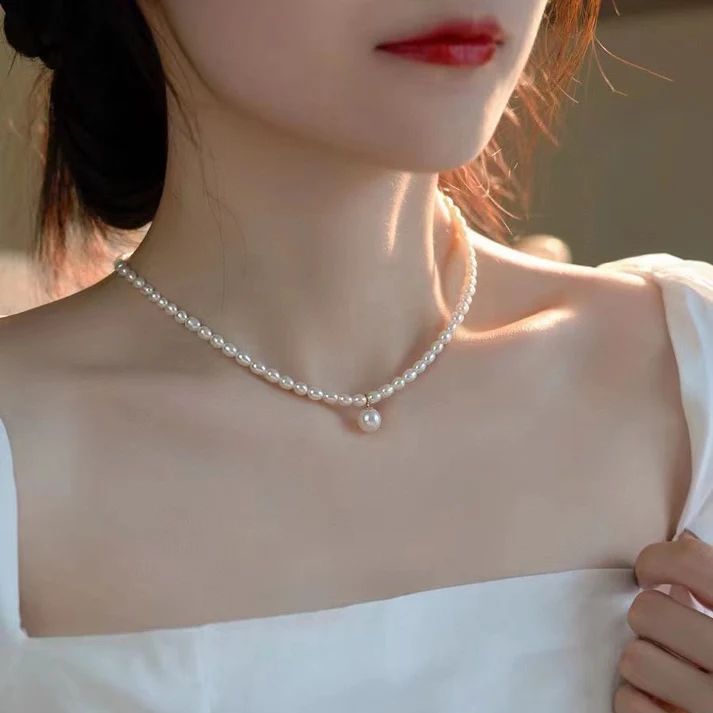 5-6mm Freshwater Rice Pearl Necklace 18"