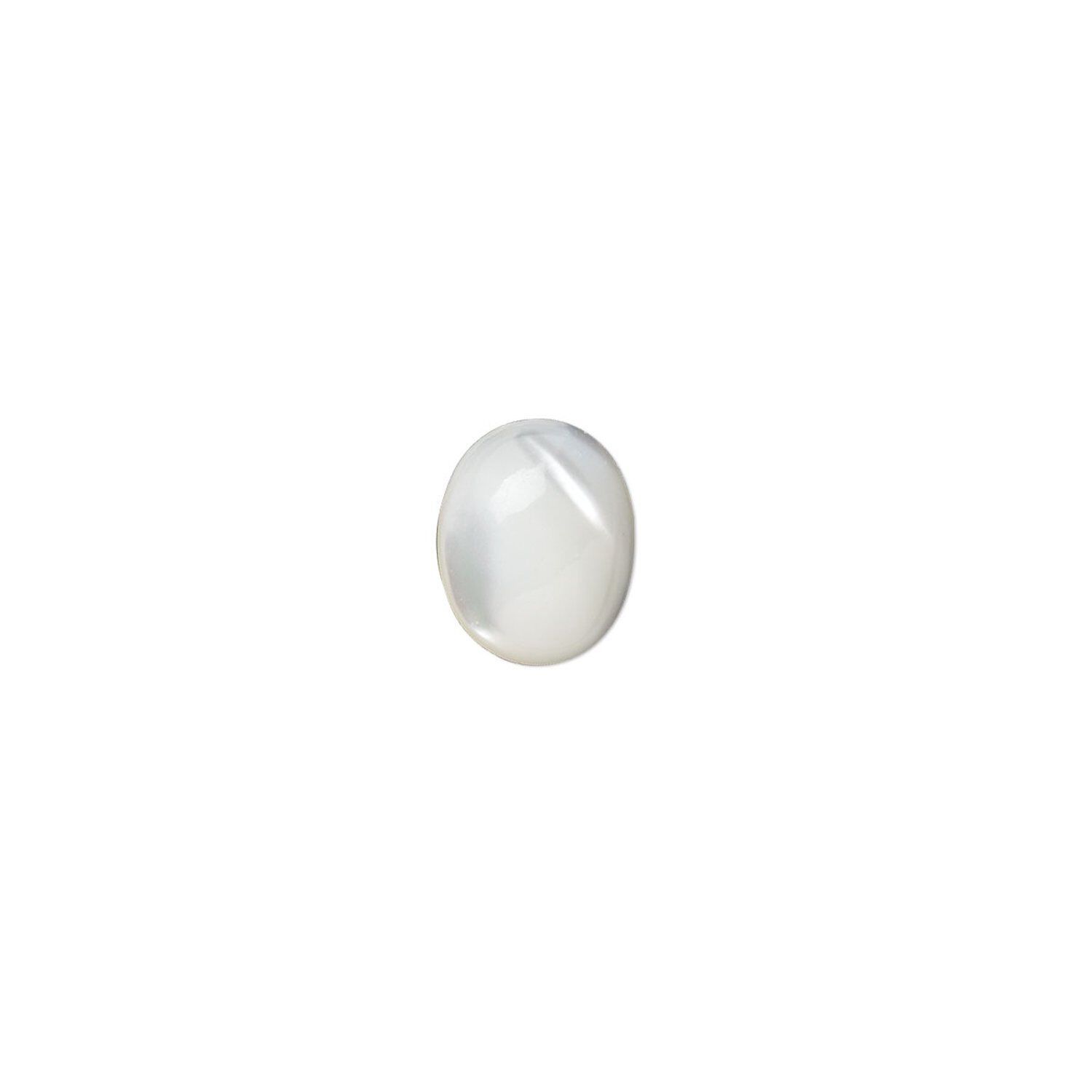 Cabochon, mother-of-pearl shell (bleached), white, 10x8mm calibrated oval