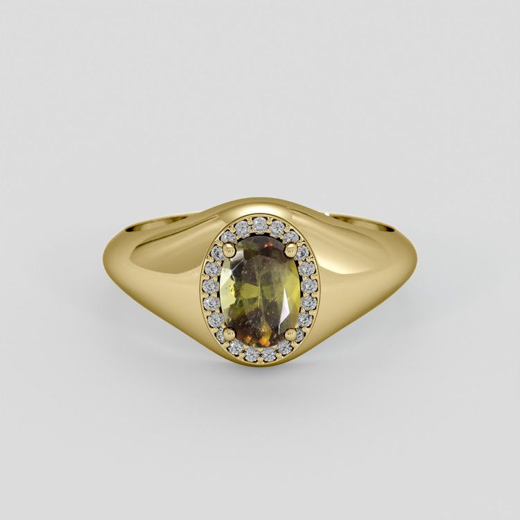 Pave Greenish Brown Andalusite and  Pave Diamond Mens Ring 1.11 Ct., 14K Yellow Gold
