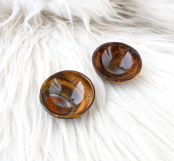 Natural Tiger Eye Mini Carved Gemstone Bowl Cup 2 inch
